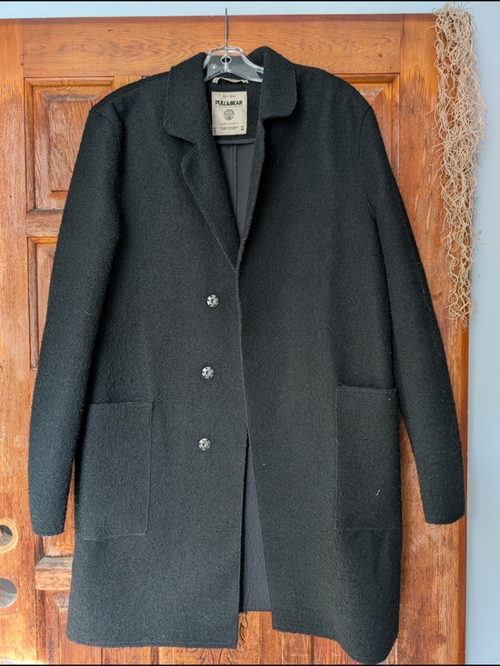 Pull&Bear Other - Pull&Bear Black Wool-Blend Single-Breasted Coat